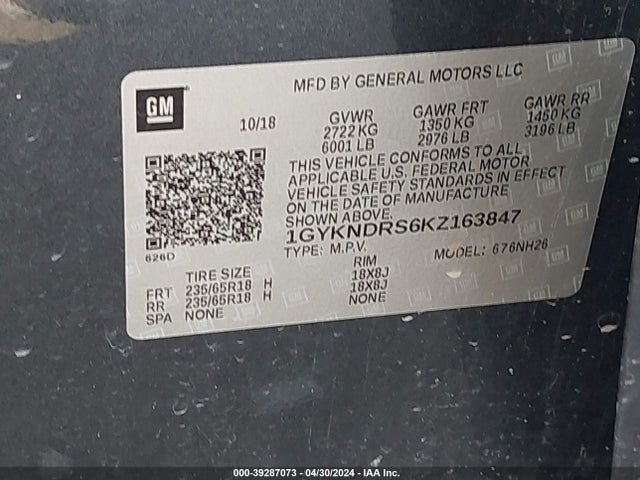 1GYKNDRS6KZ163847 Cadillac XT5 LUXURY