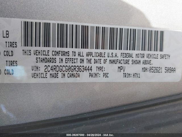 2C4RDGCG0GR363444 Dodge Grand Caravan Sxt
