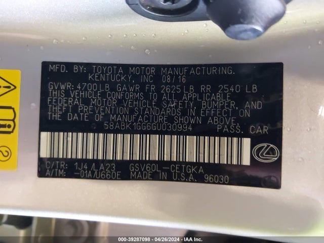58ABK1GG6GU030994 Lexus ES 350