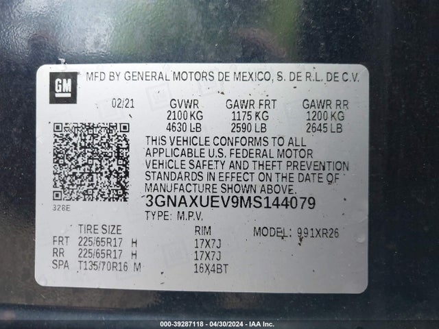 Chevrolet Equinox Awd Lt 2021 3GNAXUEV9MS144079 Image 9