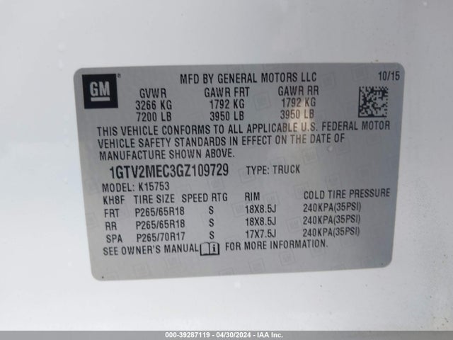 GMC Sierra 1500 Sle 2016 1GTV2MEC3GZ109729 Image 9