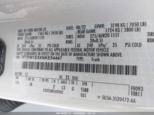 1FTFW1E5XNKE54447 Ford F-150 Xl
