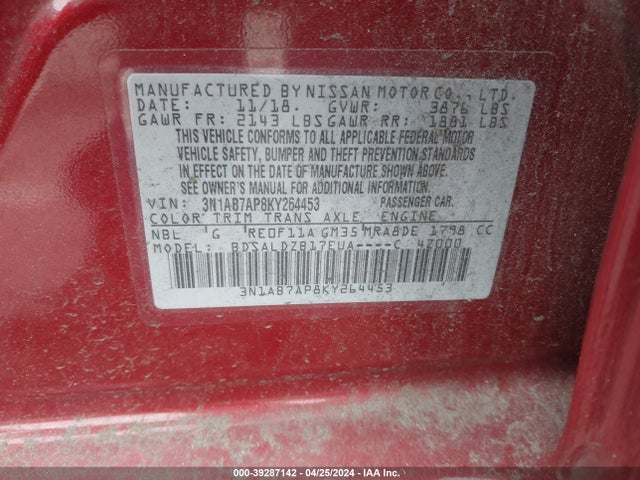 Nissan SENTRA SV 2019 3N1AB7AP8KY264453 Image 9