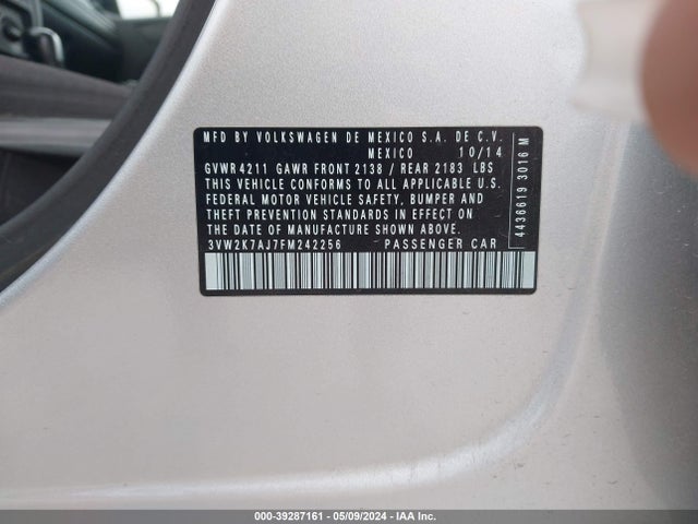 Volkswagen Jetta 2.0l S 2015 3VW2K7AJ7FM242256 Image 9