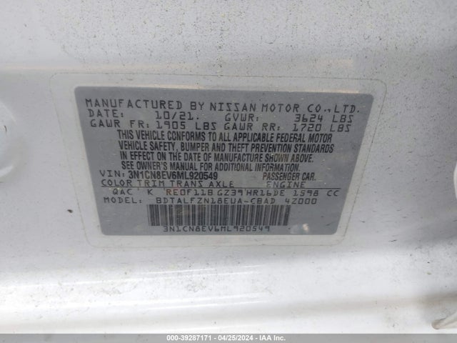 Nissan Versa Sv Xtronic Cvt 2021 3N1CN8EV6ML920549 Image 9