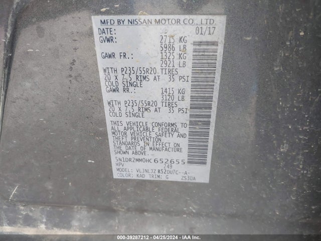 Nissan Pathfinder Platinum 2017 5N1DR2MM0HC652655 Image 9