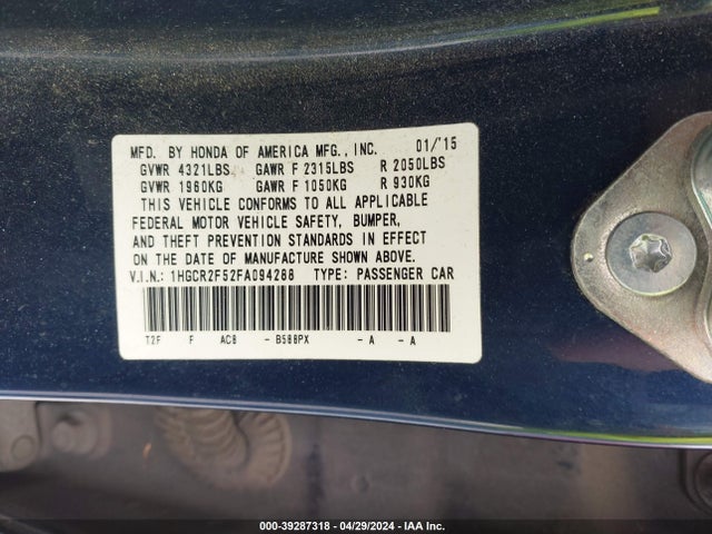 Honda Accord Sport 2015 1HGCR2F52FA094288 Image 9
