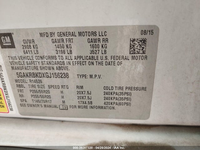 5GAKRBKDXGJ156238 Buick Enclave Leather