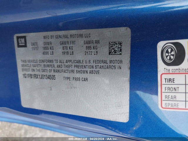 Chevrolet Camaro 1lt 2018 1G1FB1RX1J0134505 Image 9