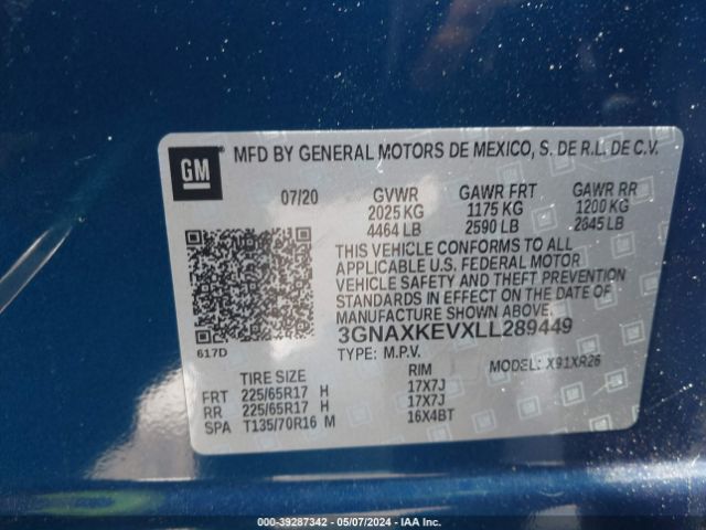 2020 CHEVROLET EQUINOX 3GNAXKEVXLL289449 Photo 8