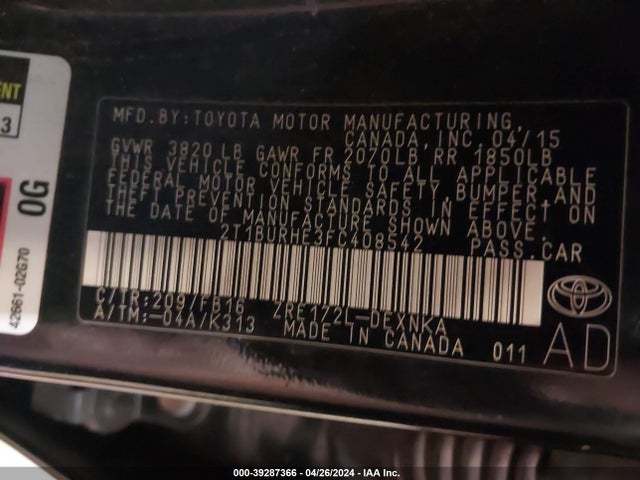 Toyota COROLLA LE 2015 2T1BURHE3FC408542 Image 9