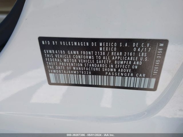 3VWDB7AJ8HM378228 Volkswagen Jetta 1.4t Se