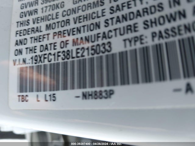 Honda CIVIC EX 2020 19XFC1F38LE215033 Image 9