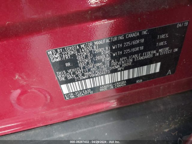 2T3DWRFV6KW004673 Toyota Rav4 Hybrid Limited