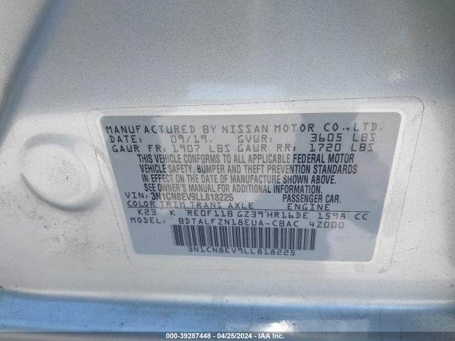 Nissan Versa Sv Xtronic Cvt 2020 3N1CN8EV9LL818225 Image 9
