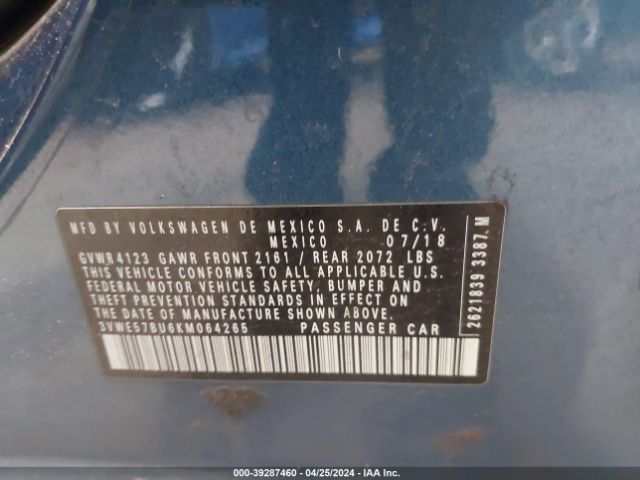 3VWE57BU6KM064265 Volkswagen Jetta 1.4t Sel