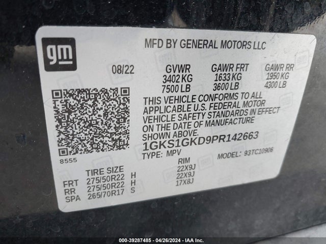1GKS1GKD9PR142663 GMC Yukon Xl 2wd Slt