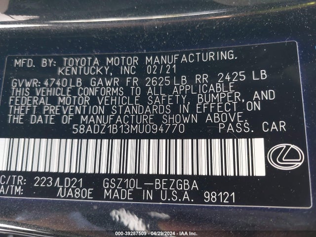 Lexus ES 350 2021 58ADZ1B13MU094770 Image 9