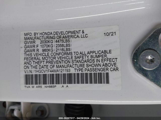 1HGCV1F44MA121193 Honda Accord Sport Special Edition