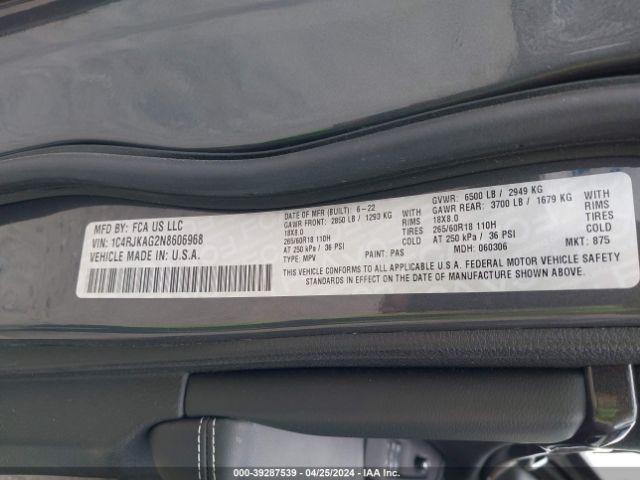 1C4RJKAG2N8606968 Jeep Grand Cherokee L Laredo 4x4
