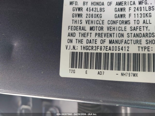 Honda Accord Ex-l V-6 2014 1HGCR3F87EA005412 Image 9
