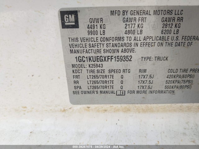 Chevrolet Silverado 2500hd Wt 2015 1GC1KUEGXFF159352 Image 9