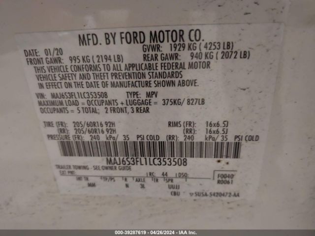 MAJ6S3FL1LC353508 Ford ECOSPORT S