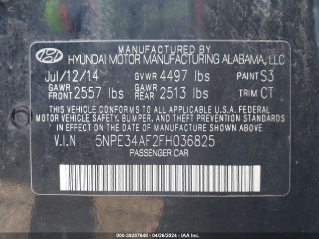 5NPE34AF2FH036825 Hyundai Sonata Limited