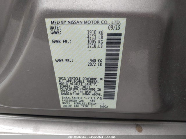 Nissan Altima 2.5 S 2015 1N4AL3APXFC571176 Image 9