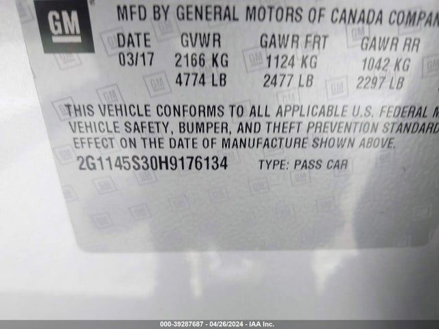 Chevrolet IMPALA 2LZ 2017 2G1145S30H9176134 Image 9