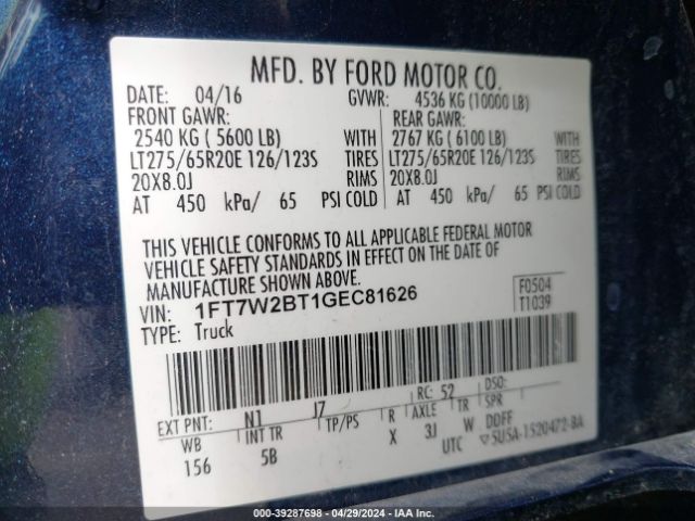 1FT7W2BT1GEC81626 Ford F-250 Lariat
