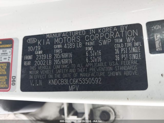 KNDCB3LC6K5350592 KIA NIRO LX