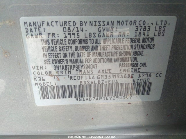 Nissan SENTRA SV 2014 3N1AB7AP9EY294047 Image 9
