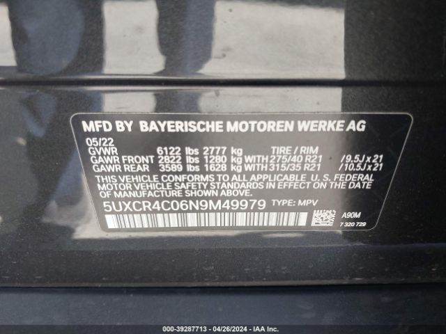 5UXCR4C06N9M49979 BMW X5 Sdrive40i