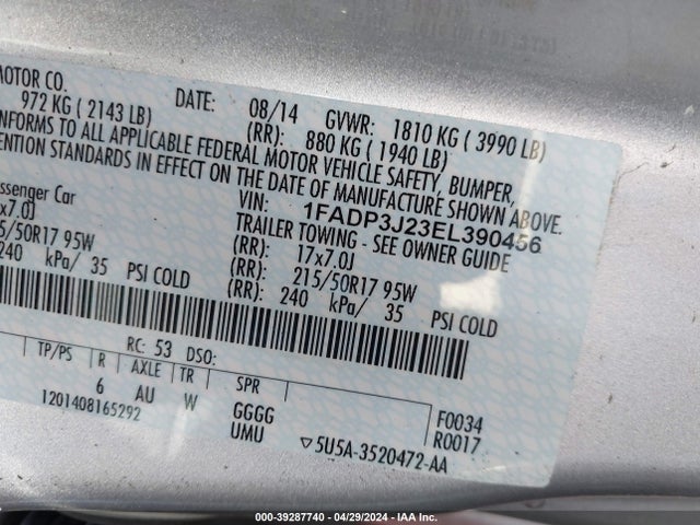Ford Focus Titanium 2014 1FADP3J23EL390456 Image 9