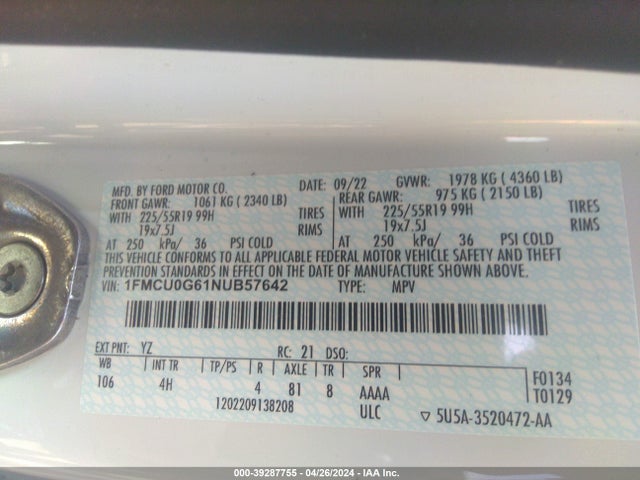 Ford ESCAPE SE 2022 1FMCU0G61NUB57642 Image 9