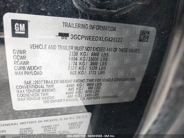 3GCPWEEDXLG426123 Chevrolet Silverado 1500 2wd  Short Bed Ltz
