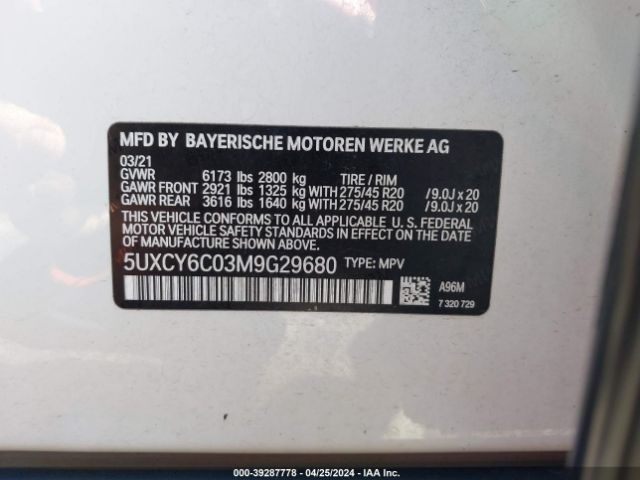 5UXCY6C03M9G29680 BMW X6 Xdrive40i