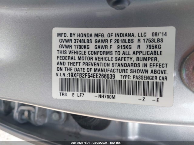 Honda Civic Lx 2014 19XFB2F54EE266039 Image 9