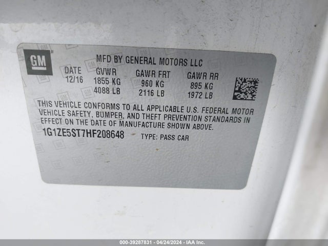 Chevrolet MALIBU 1LT 2017 1G1ZE5ST7HF208648 Image 9