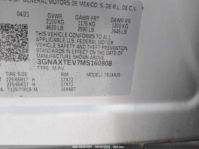 Chevrolet Equinox Awd 2fl 2021 3GNAXTEV7MS160808 Image 9