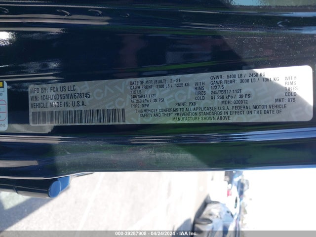 1C4HJXDN5MW678745 Jeep Wrangler Unlimited Sport S 4x4