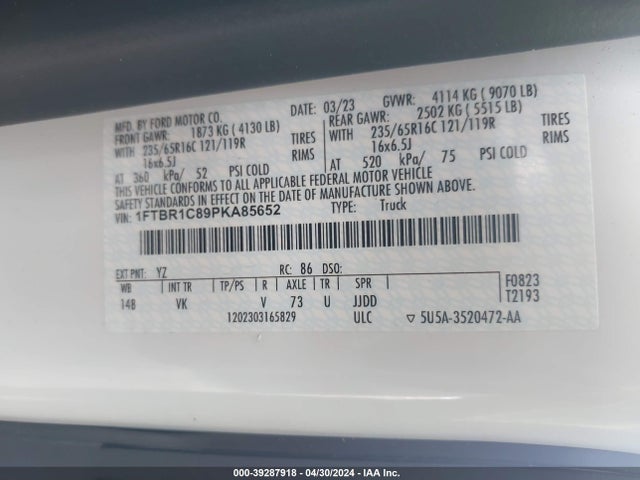 Ford Transit-250 2023 1FTBR1C89PKA85652 Image 9