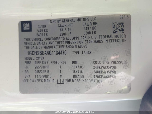 Chevrolet Colorado Wt 2016 1GCHSBEA6G1134476 Image 9