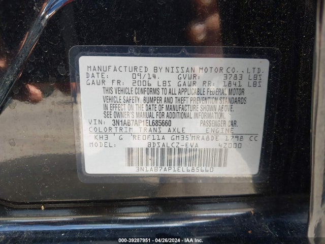 Nissan SENTRA S 2014 3N1AB7AP1EL685660 Image 9