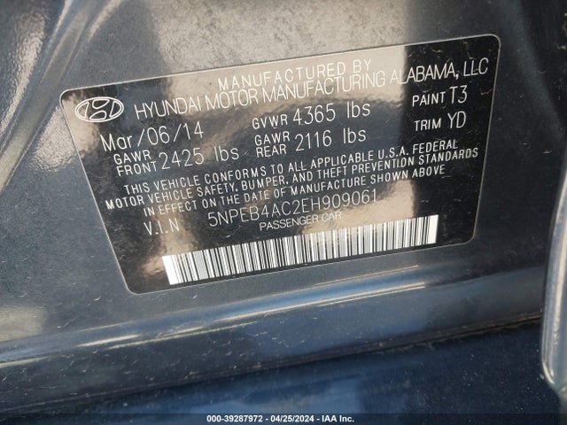 Hyundai SONATA GLS 2014 5NPEB4AC2EH909061 Image 9