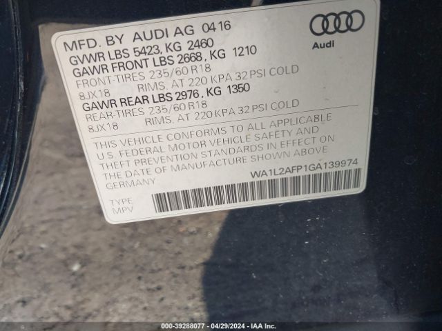WA1L2AFP1GA139974 Audi Q5 2.0t Premium