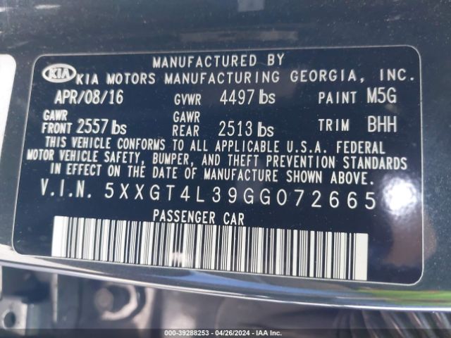 5XXGT4L39GG072665 KIA Optima Lx