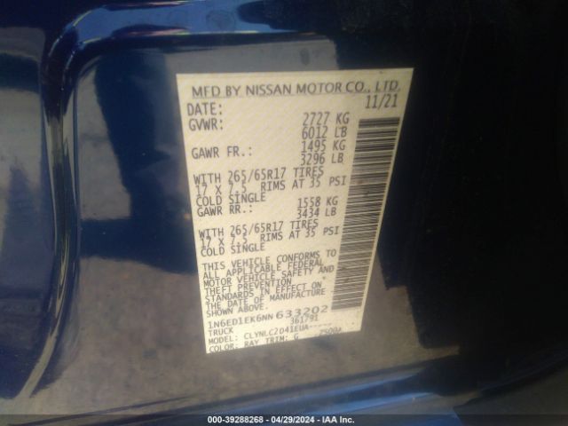 1N6ED1EK6NN633202 Nissan Frontier Sv 4x4