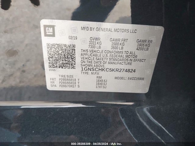 Chevrolet Suburban Lt 2019 1GNSCHKC5KR274824 Image 9